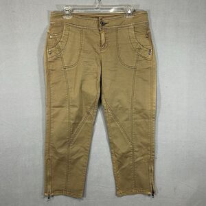 DKNY Capri‎ Pants womens 6 Brown khaki zip Hem Cotton Blend Casual Travel Preppy